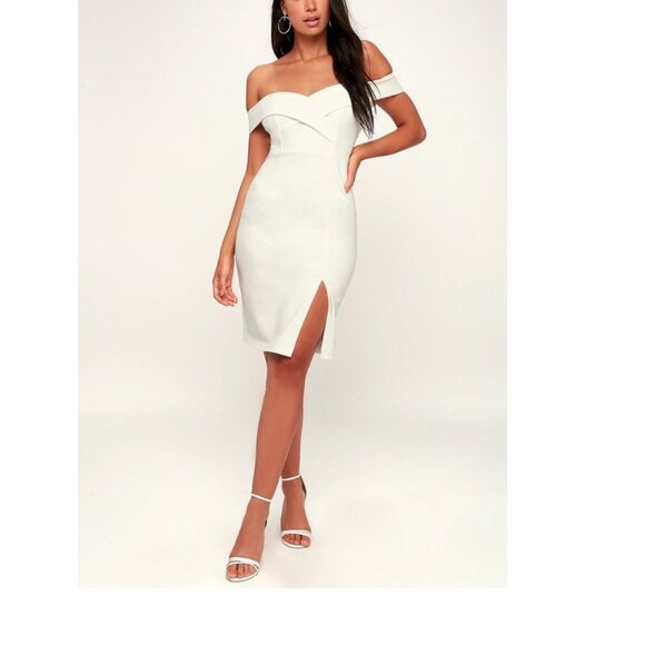 Lulus Classic Glam White Off-the-Shoulder Bodycon Dress Size Medium NWOT - Picture 2 of 10